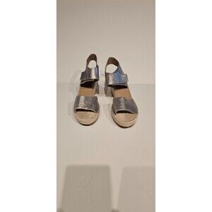 Eileen Fisher Willow Espadrille Platinum Glitter Suede Wedge Sandals Size 11